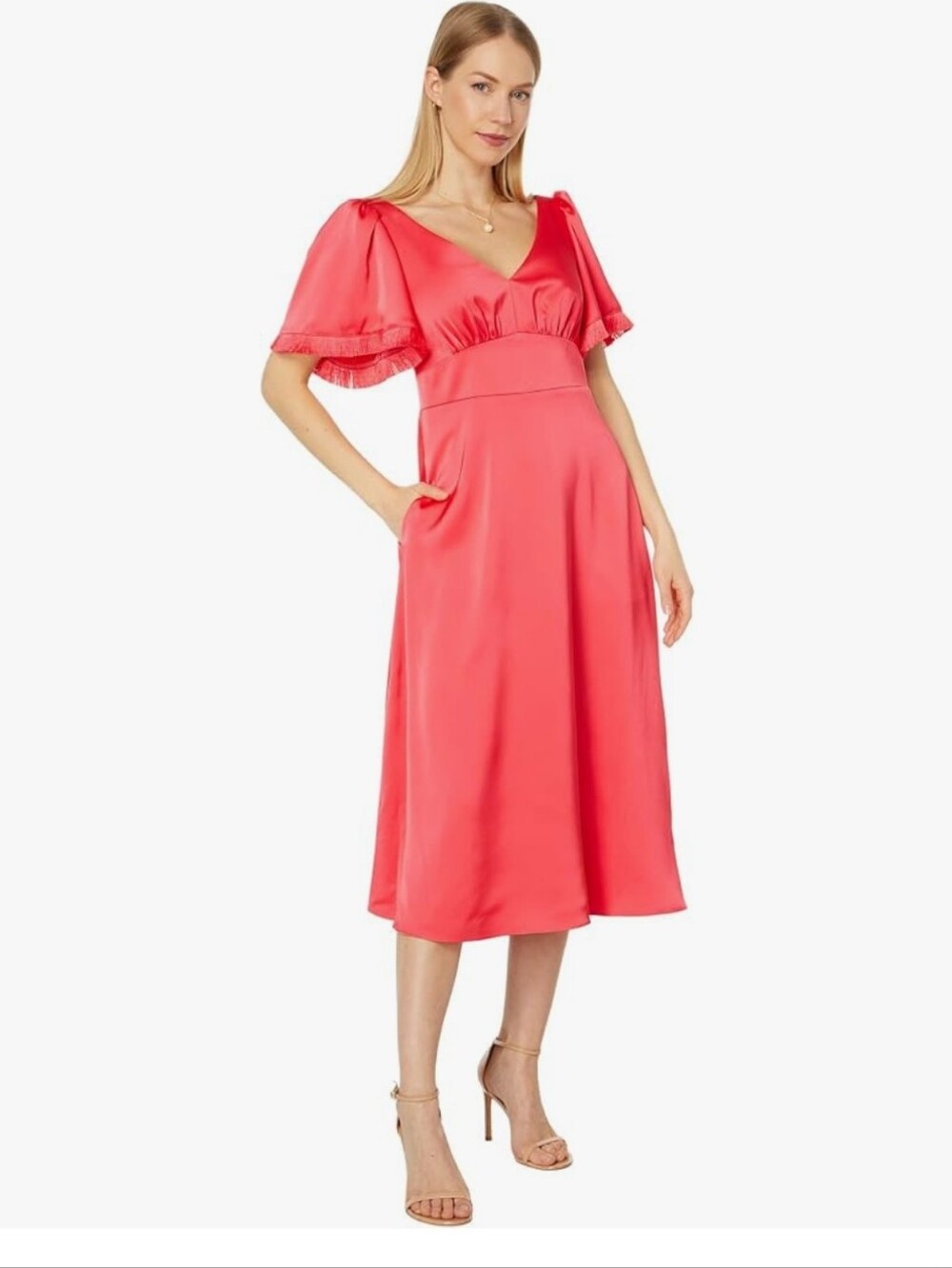 Vince Camuto Flutter Sleeve Satin Dress, Sz 10